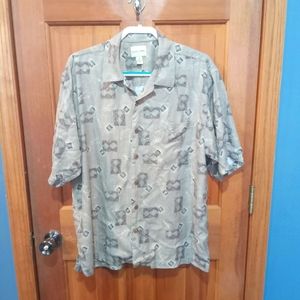 Joseph & Feiss 100% silk taupe button up shirt size XL